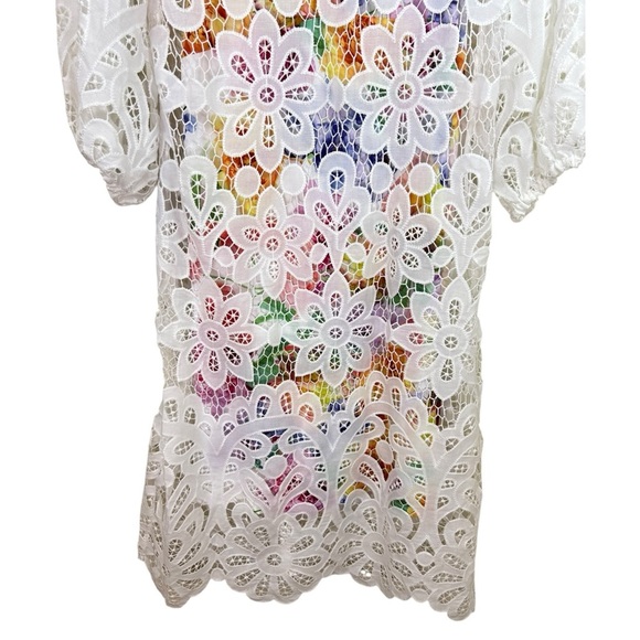 Johnny Was - NWT ‘Lisetta’ Lace Mini Dress in Ivory w/ Floral Slip - White Small - Picture 7 of 15